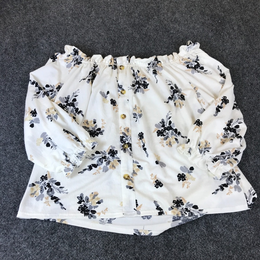 Melloday Off The Shoulder Blouse Top Women Large White Floral Print Button Front